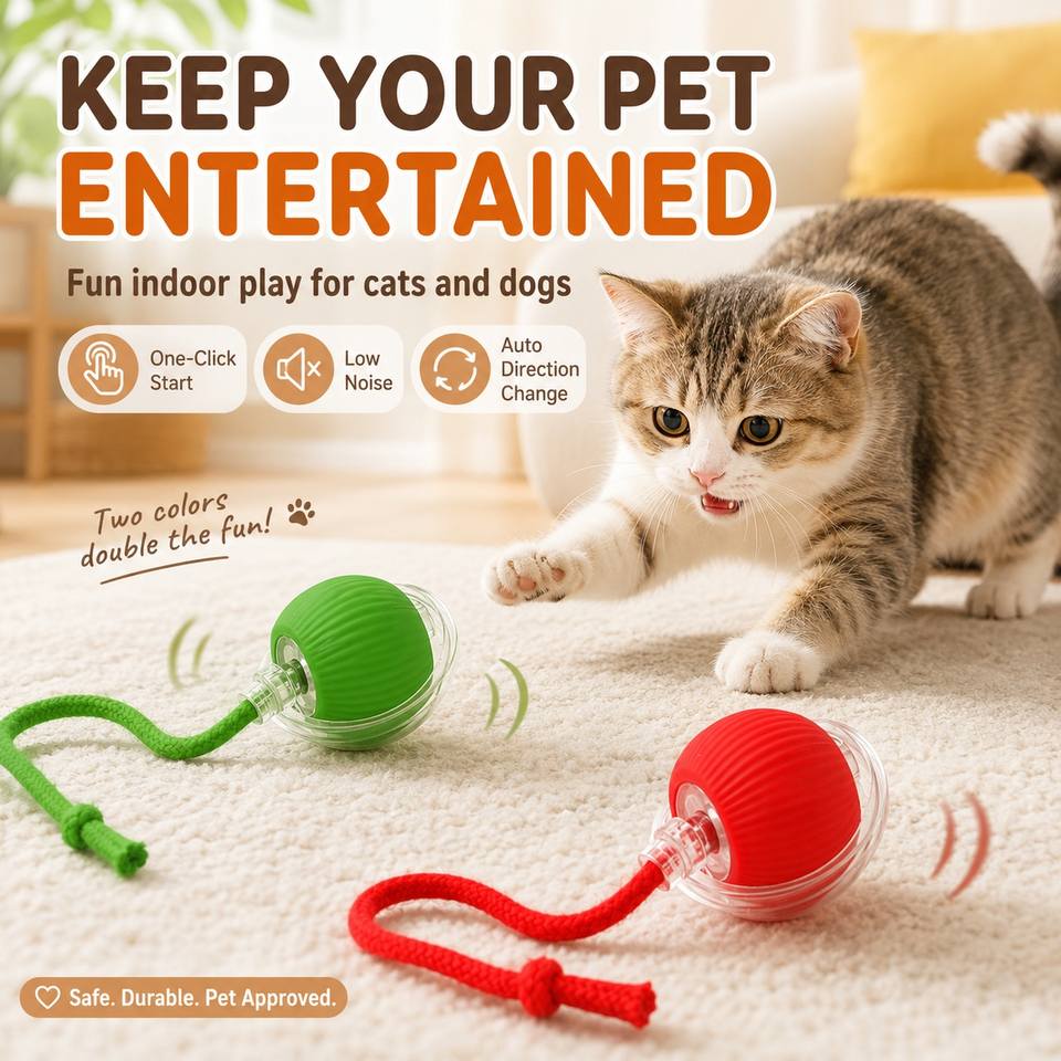 Pallina interattiva intelligente per animali domestici, a rotolamento automatico