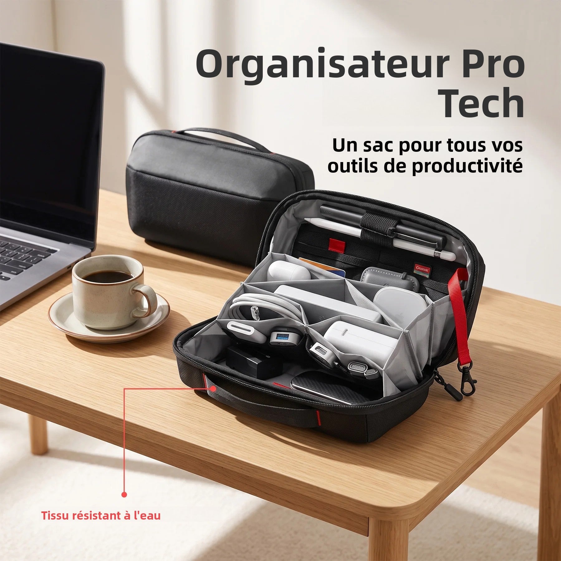Multi-Compartment Water-Resistant Travel Tech Organizer Pouch