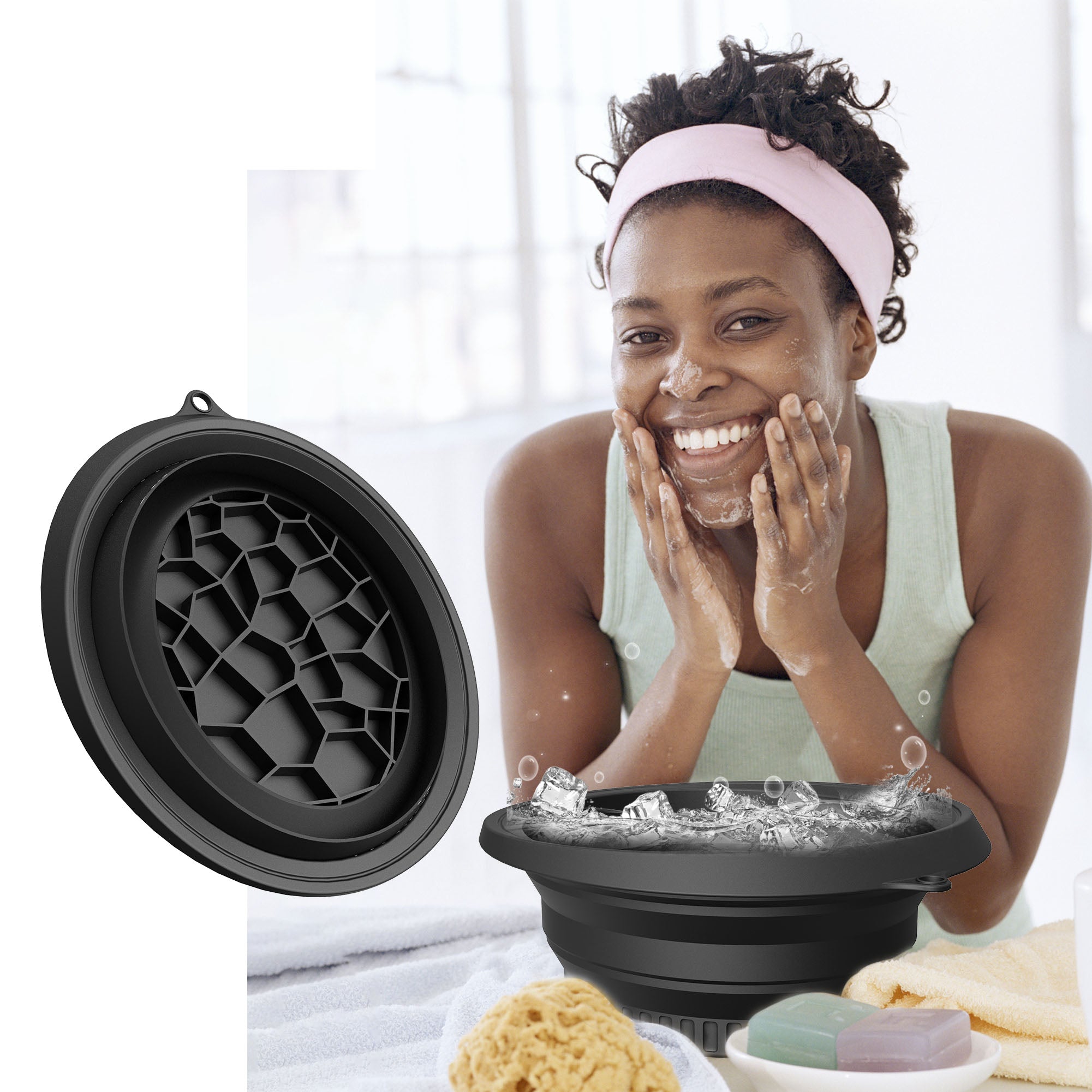 Silicone Foldable Facial Ice Bath Bowl & Cryo Roller