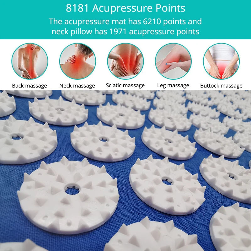 Acupressure Mat and Pillow Set for Back & Neck Pain Relief