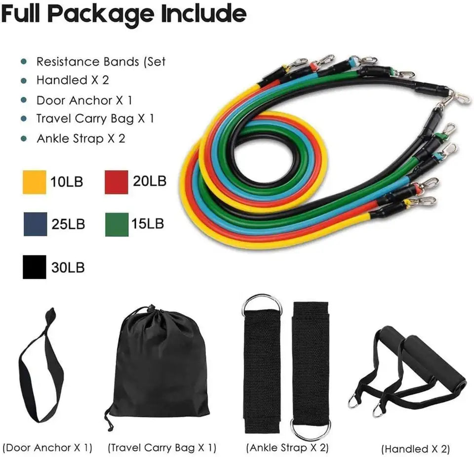 11-Piece Resistance Band Set with Door Anchor and Handles