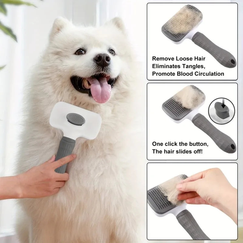 Self-Cleaning Pet Slicker Brush (One-Click Release)