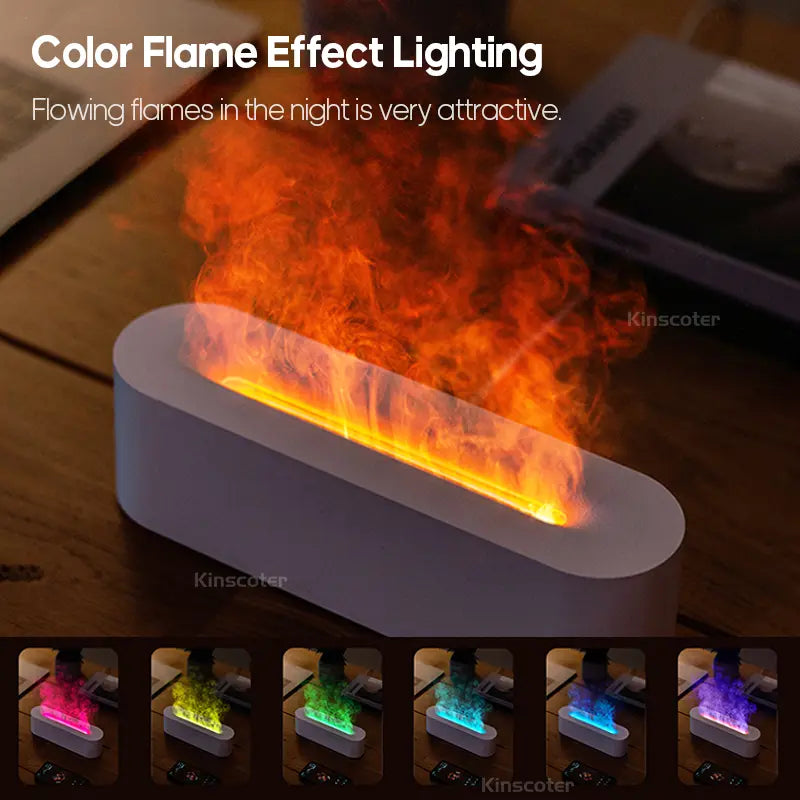 Diffusore e umidificatore per aromaterapia RGB con effetto fiamma realistico