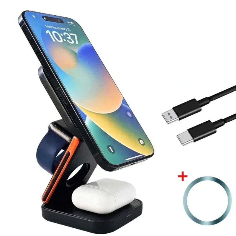 Multi-Angle Foldable Magnetic Wireless Charging Station 3-in-1