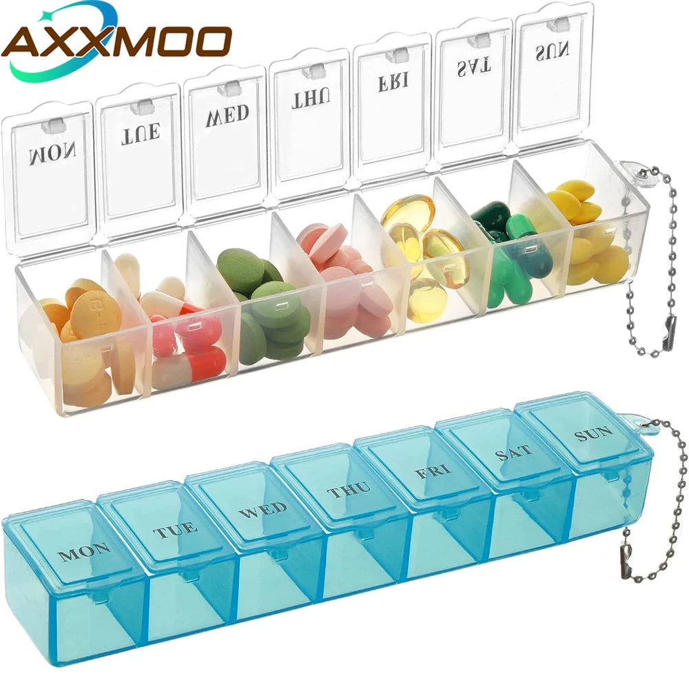 Portable Weekly Travel Pill Box Organizer with Moisture-Proof Sealed Compartments