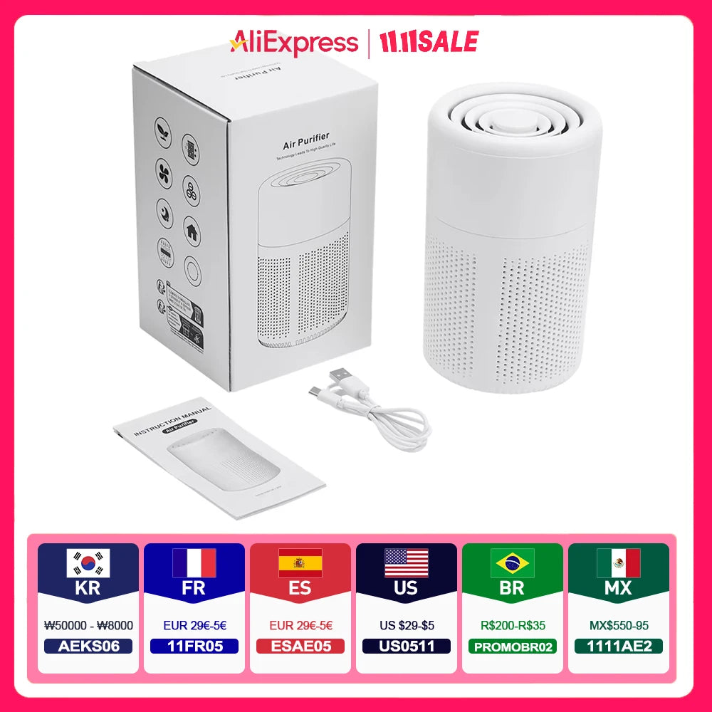 Mini HEPA Air Purifier for Desk & Car — USB Powered