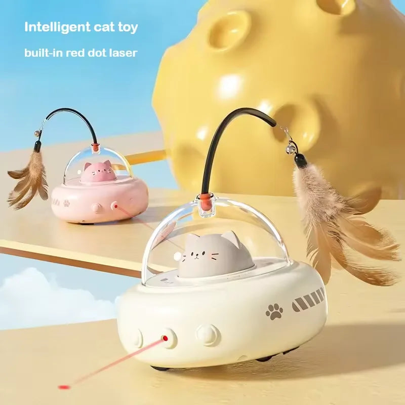 Interactive LED Laser Pointer & Feather Teaser Cat Toy
