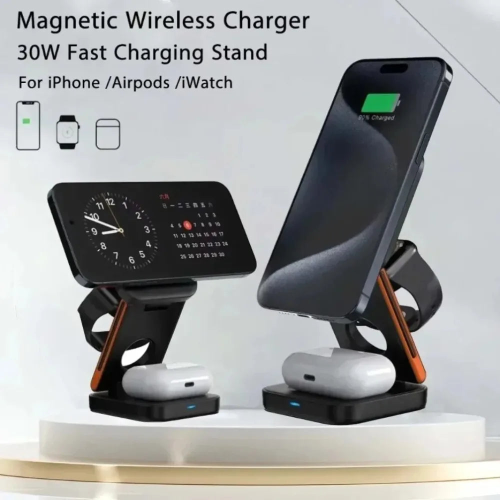 Multi-Angle Foldable Magnetic Wireless Charging Station 3-in-1
