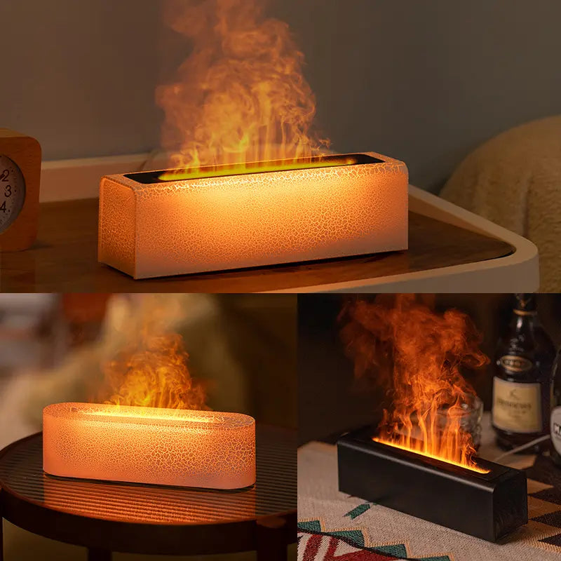 Diffusore e umidificatore per aromaterapia RGB con effetto fiamma realistico