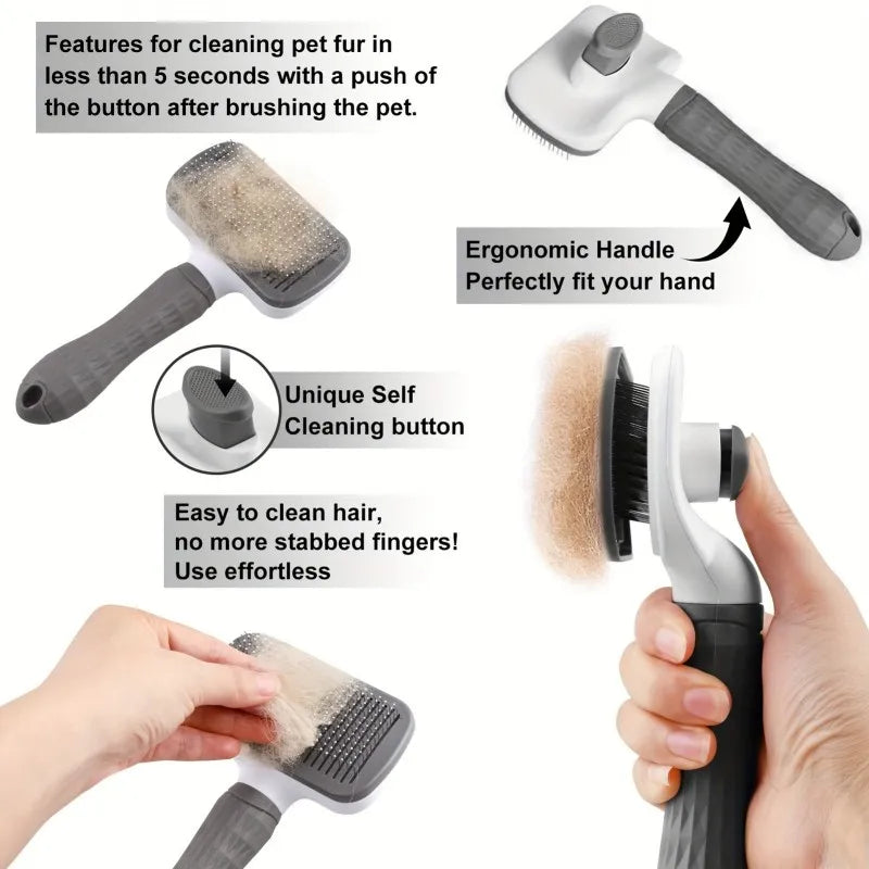 Self-Cleaning Pet Slicker Brush (One-Click Release)