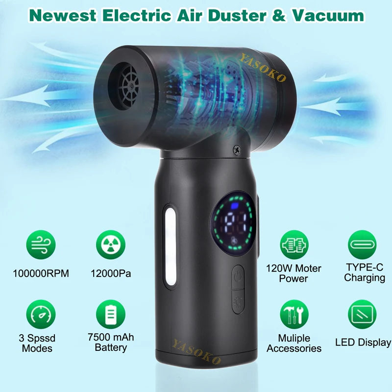 Cordless Handheld Compressed Air Duster & Mini Vacuum