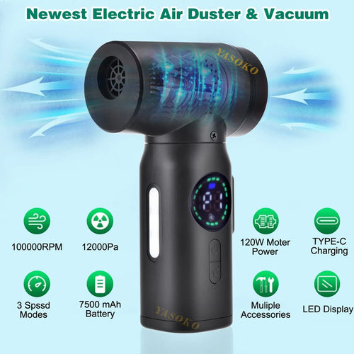 Cordless Handheld Compressed Air Duster & Mini Vacuum