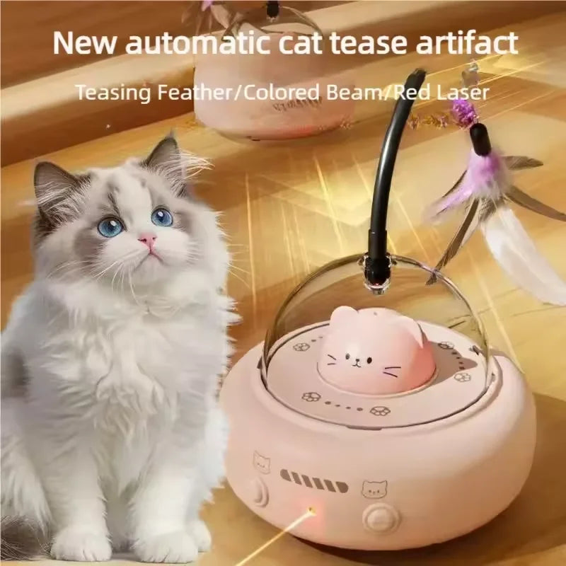 Interactive LED Laser Pointer & Feather Teaser Cat Toy