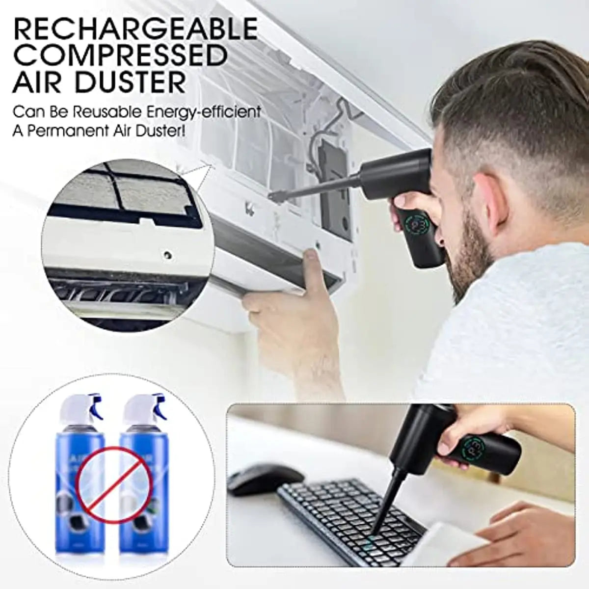 Cordless Handheld Compressed Air Duster & Mini Vacuum