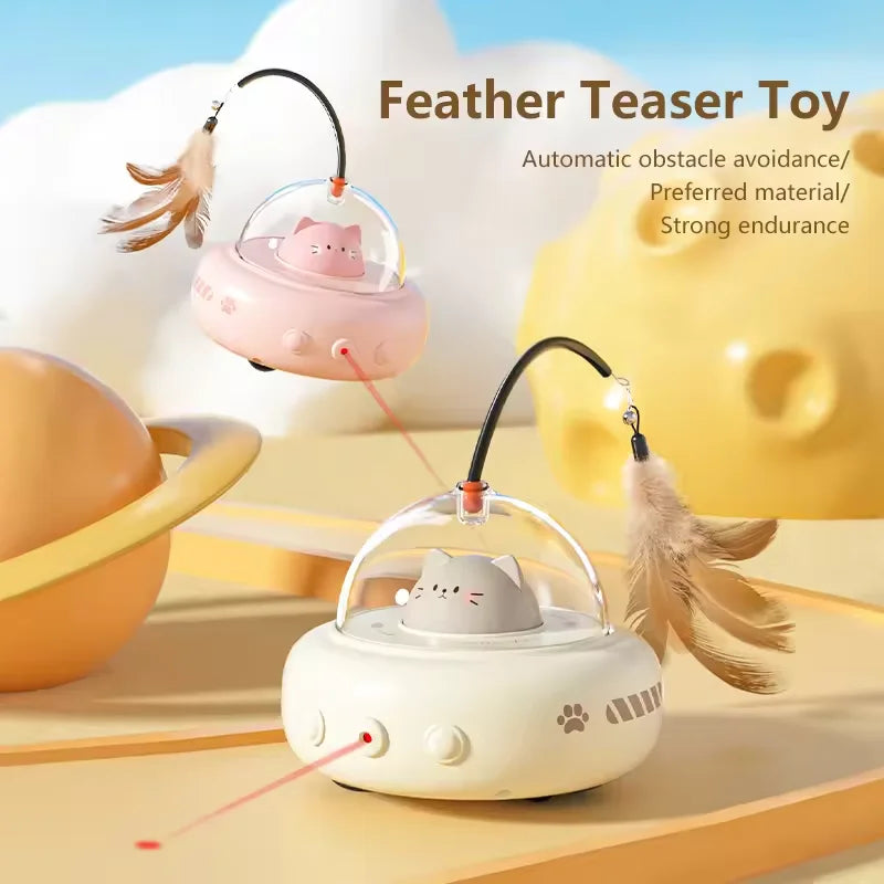 Interactive LED Laser Pointer & Feather Teaser Cat Toy