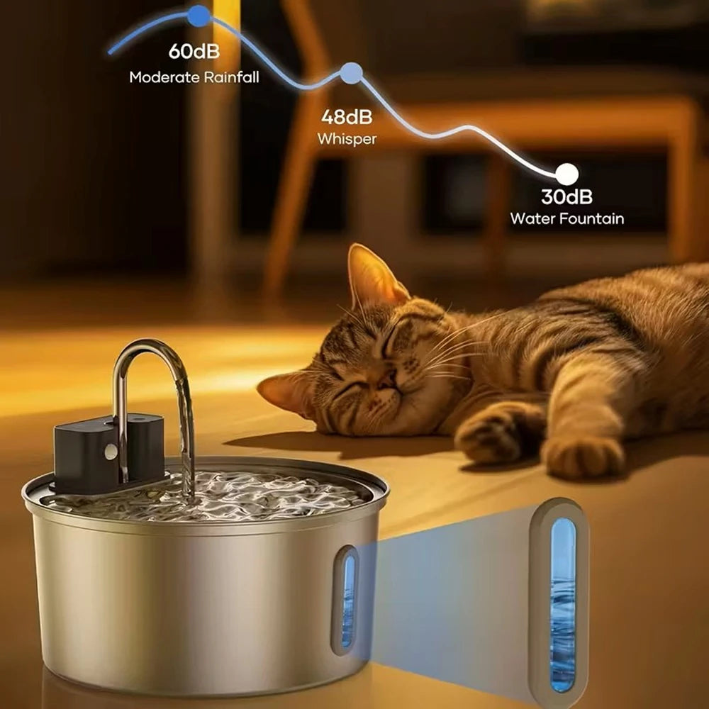 Fontanella per animali wireless — Acciaio inossidabile ultra-silenzioso (3.2L)
