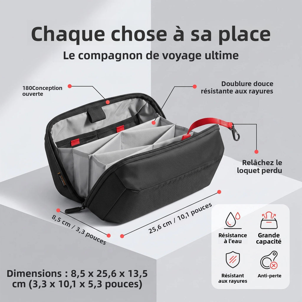Multi-Compartment Water-Resistant Travel Tech Organizer Pouch